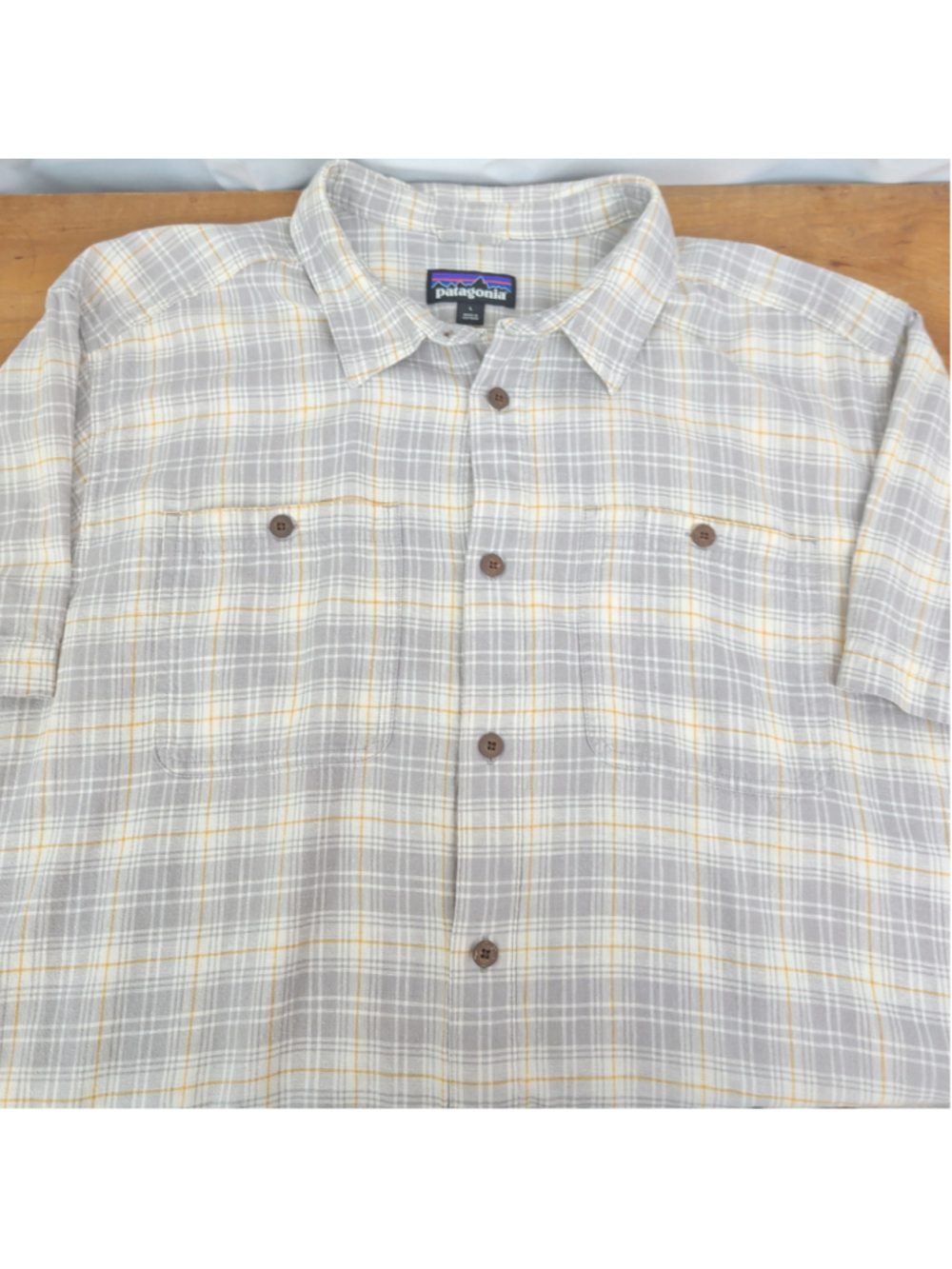 Men's Patagonia Cotton Hemp Blend Short Sleeve Plaid Collared Shirt Large